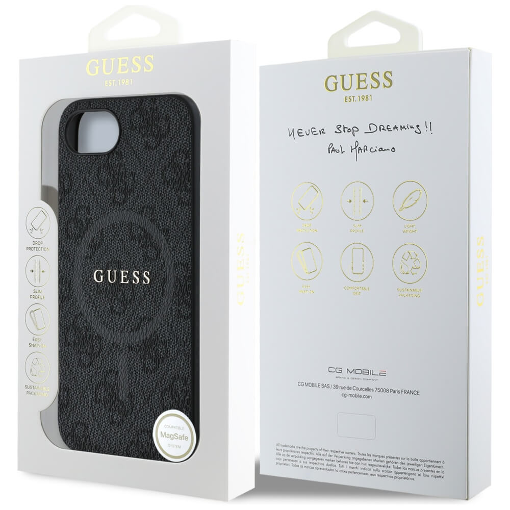 Guess iPhone 16e - 4G Ring Classic Logo - MagSafe Θήκη με Επένδυση Συνθετικού Δέρματος - Black - GUHMPSE4G4GFRK