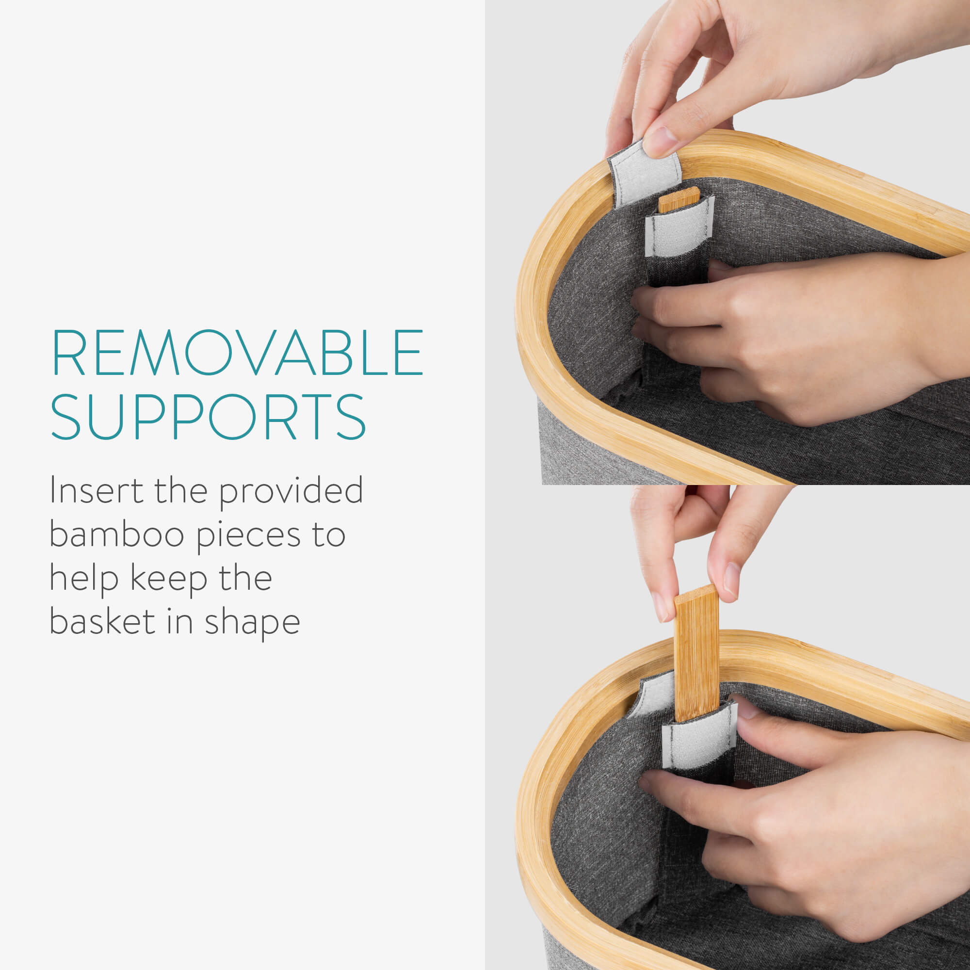 Navaris Σετ 2 Υφασμάτινα Κουτιά με Καπάκι από Μπαμπού - Grey - 56457.01