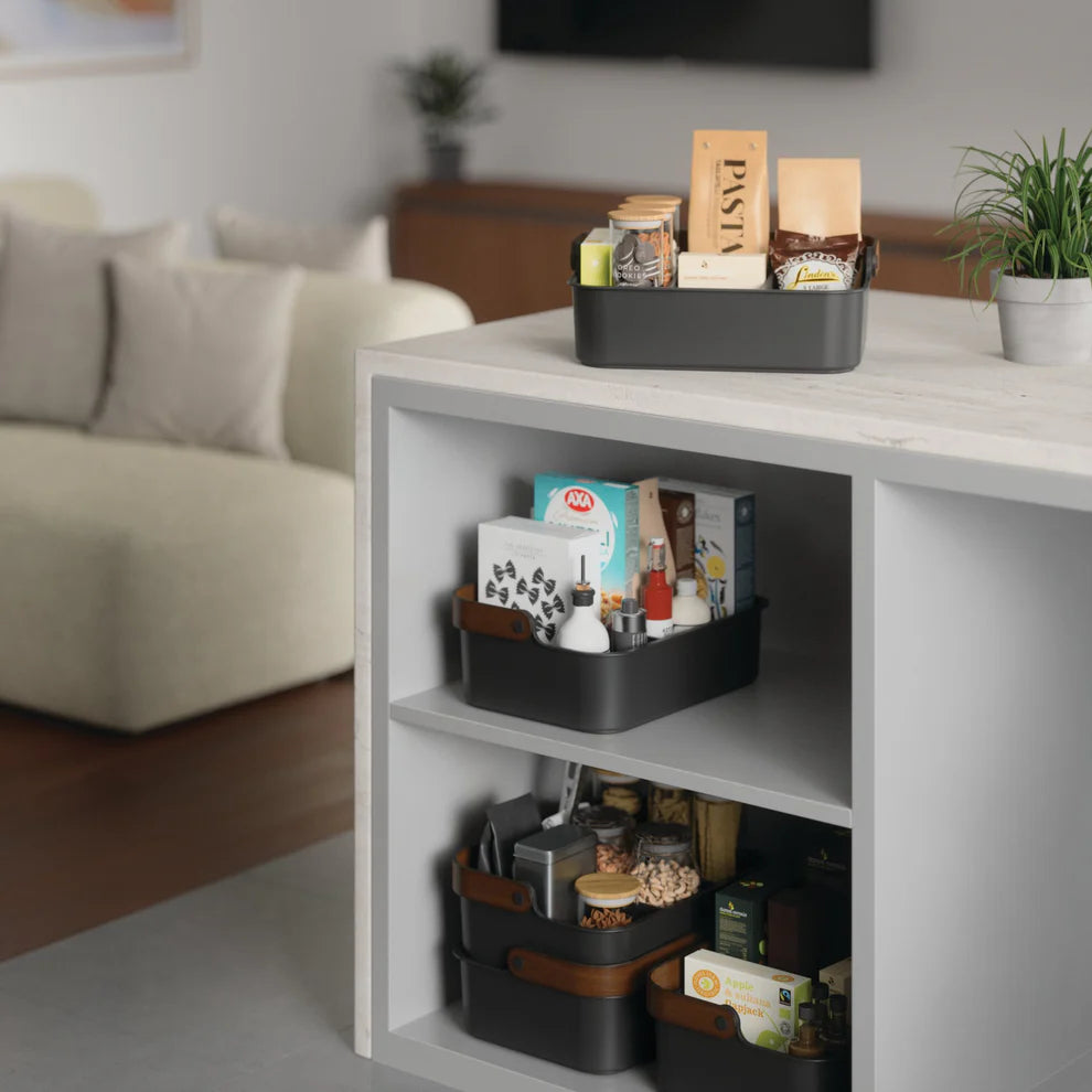 Umbra Bellwood Δοχείο Αποθήκευσης - Οργάνωσης με Ξύλινη Λαβή - Medium - Black / Walnut