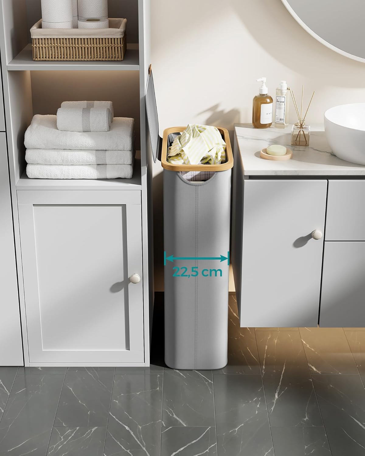 Songmics Καλάθι Απλύτων με Καπάκι και Αποσπώμενη Εσωτερική Θήκη - 60L - Dove Grey - LCB506G01