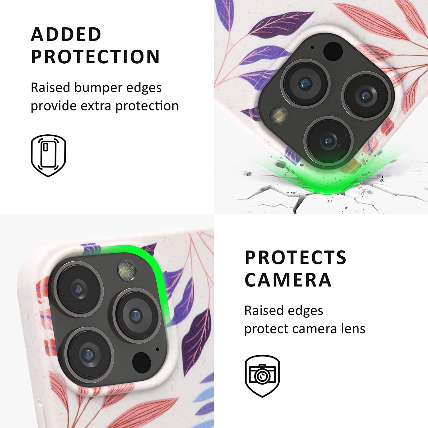 Kalibri iPhone 13 Pro Θήκη Σιλικόνης TPU με Λουράκι - Design Colourful Leaves - Blue / Deep Rusty Rose / Cream - 58554.01