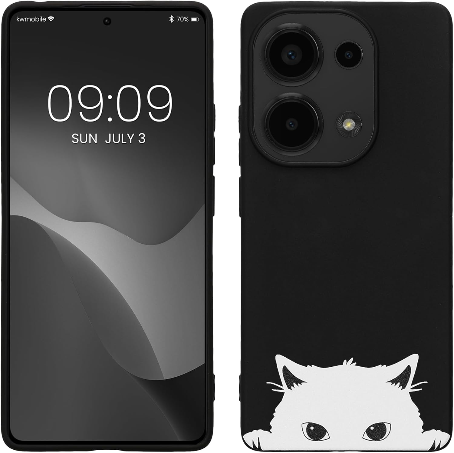 KW Xiaomi Redmi Note 13 Pro 4G Λεπτή Θήκη Σιλικόνης TPU - Design Curious Cat - Black / White