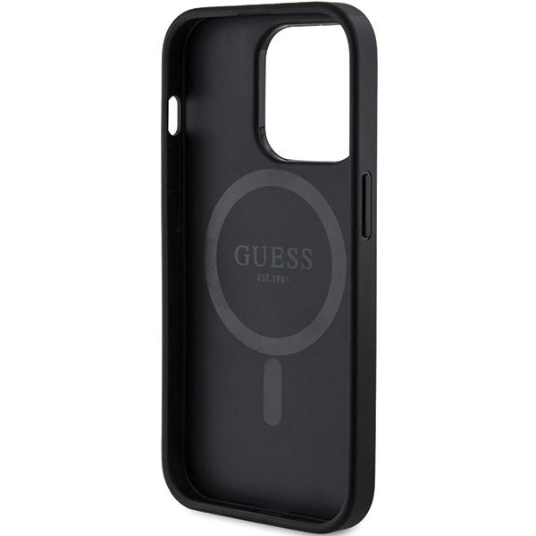 Guess iPhone 15 Pro Max - 4G Collection Leather Metal Logo MagSafe Θήκη με Επένδυση Συνθετικού Δέρματος και MagSafe - Black - GUHMP15XG4GFRK