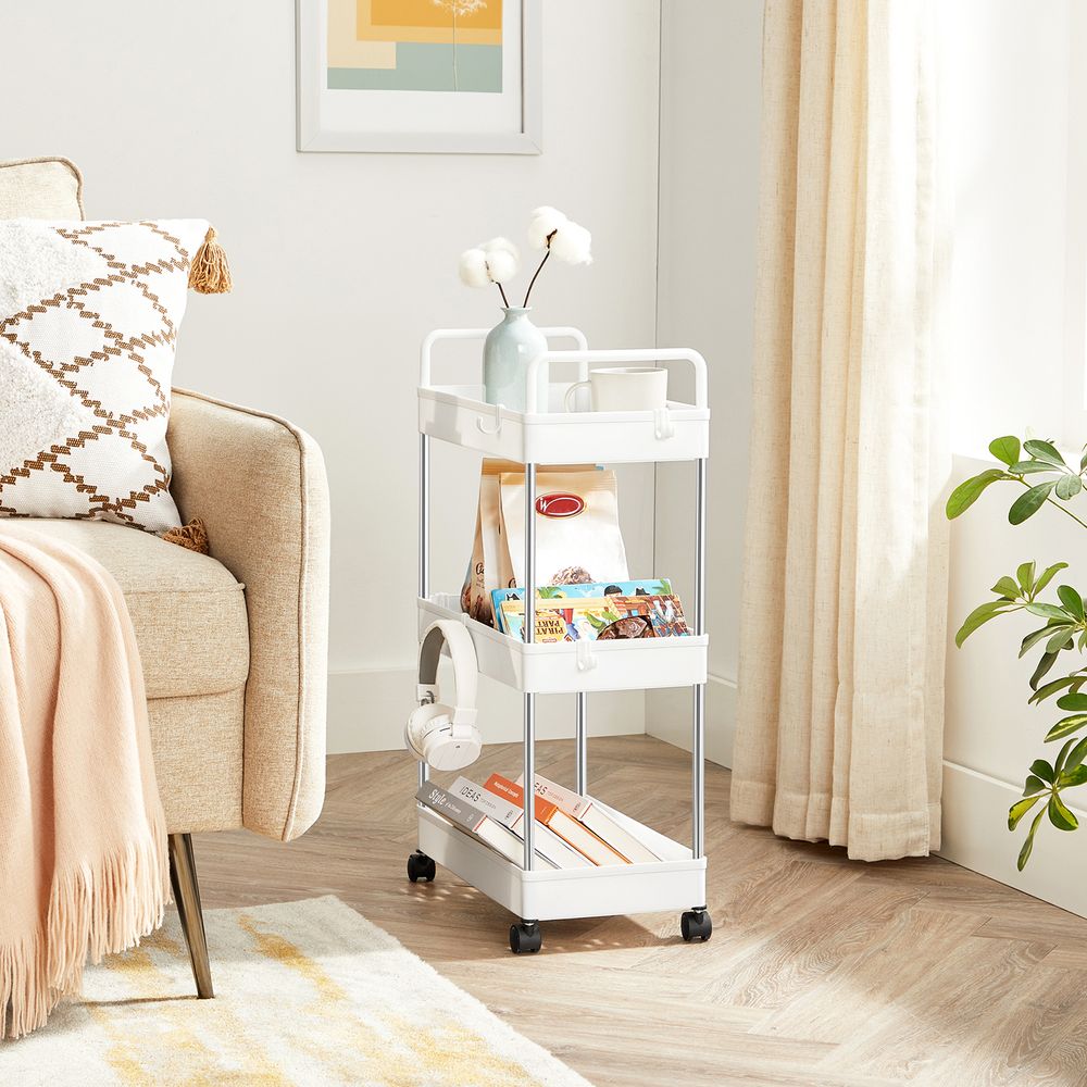 Songmics Πλαστικό Καρότσι Εξοικονόμησης Χώρου για Οργάνωση και Αποθήκευση με 3 Ράφια - 22 x 40 x 67 cm - White - KSC019W01