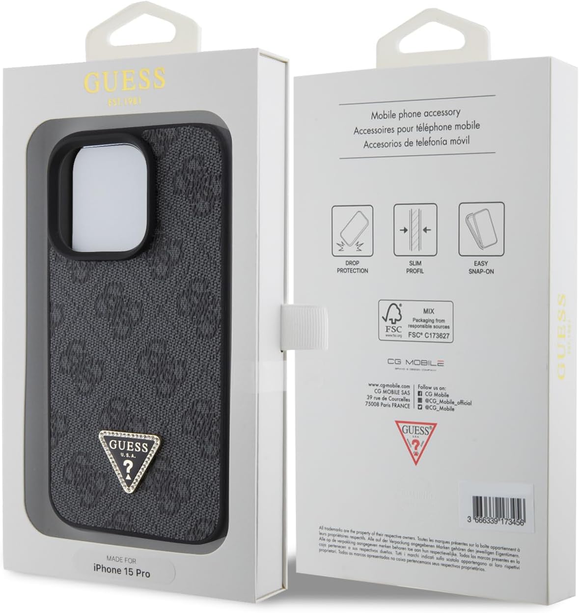 Guess iPhone 15 Pro Max Leather 4G Diamond Triangle Θήκη με Επένδυση Συνθετικού Δέρματος - Black - GUHCP15XP4TDPK
