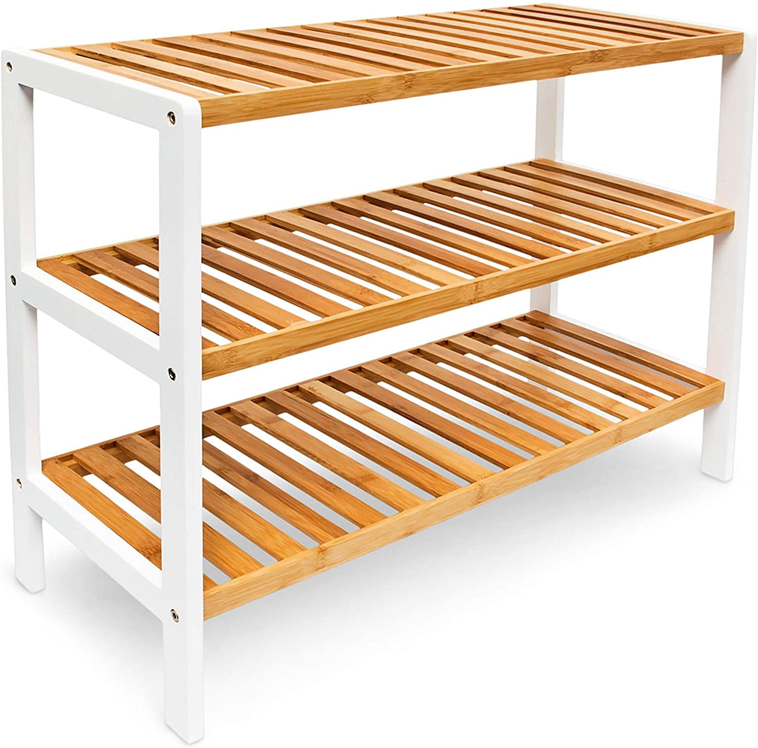 Relaxdays Παπουτσοθήκη με 3 Ράφια από Μπαμπού - Brown / White - 4052025177058