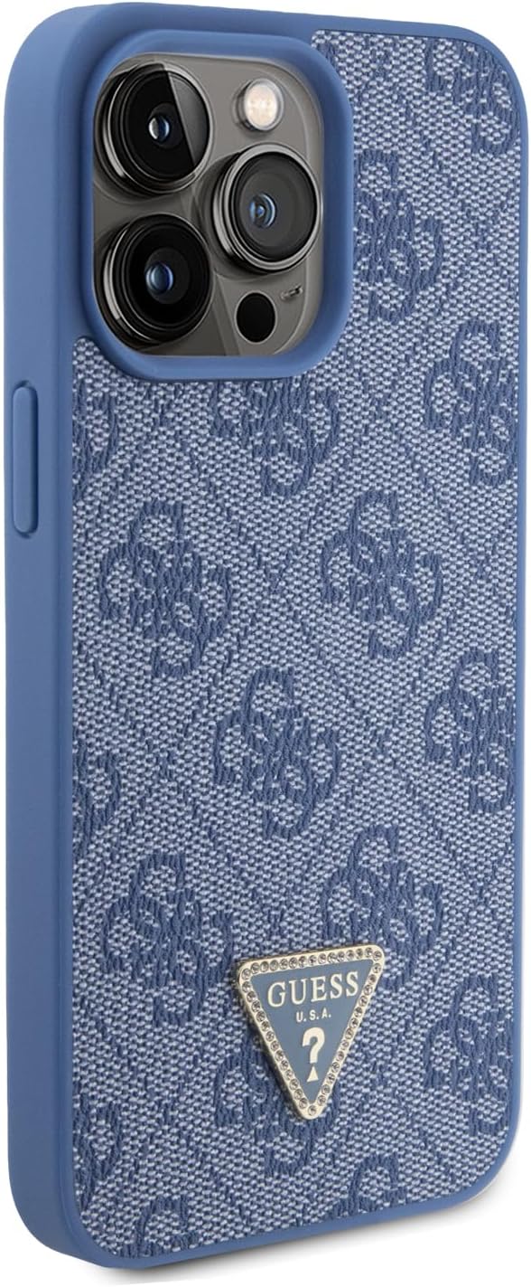 Guess iPhone 15 Pro Max - Crossbody 4G Metal Logo Θήκη με Επένδυση Συνθετικού Δέρματος και Λουράκι - Blue - GUHCP15XP4TDSCPB