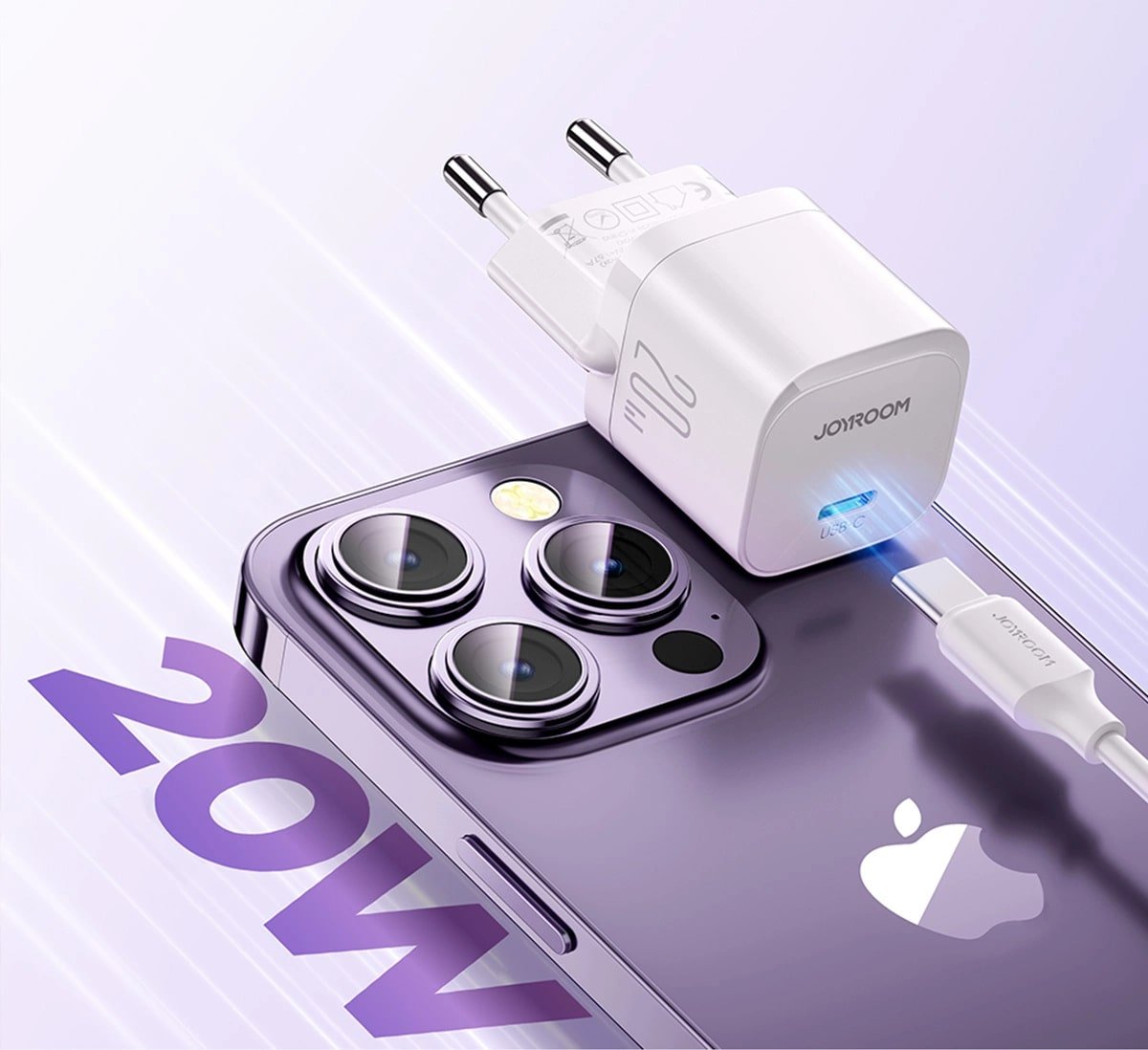 Joyroom PD 20W Οικιακός Φορτιστής Γρήγορης Φόρτισης με Θύρα Type - C και Καλώδιο Type - C to Type - C - White - JR - TCF02