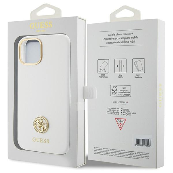 Guess iPhone 15 Silicone Logo Strass 4G Σκληρή Θήκη με Πλαίσιο Σιλικόνης - White - GUHCP15SM4DGPH