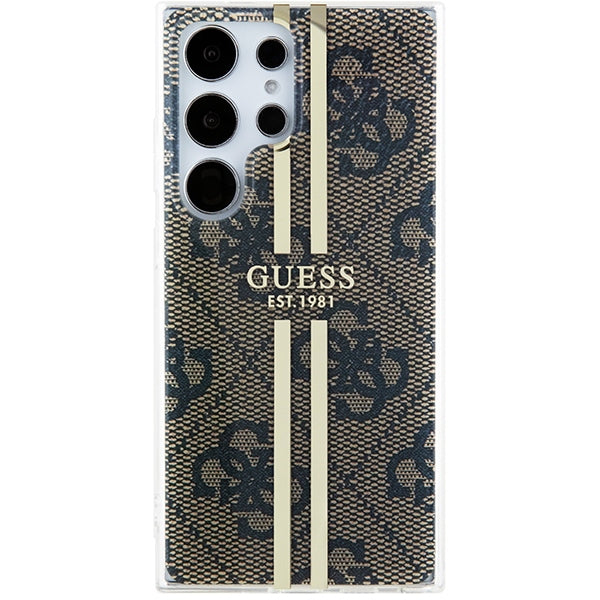 Guess Samsung Galaxy S24 Ultra - IML 4G Gold Stripe Σκληρή Θήκη με Πλαίσιο Σιλικόνης - Brown - GUHCS24LH4PSEGW