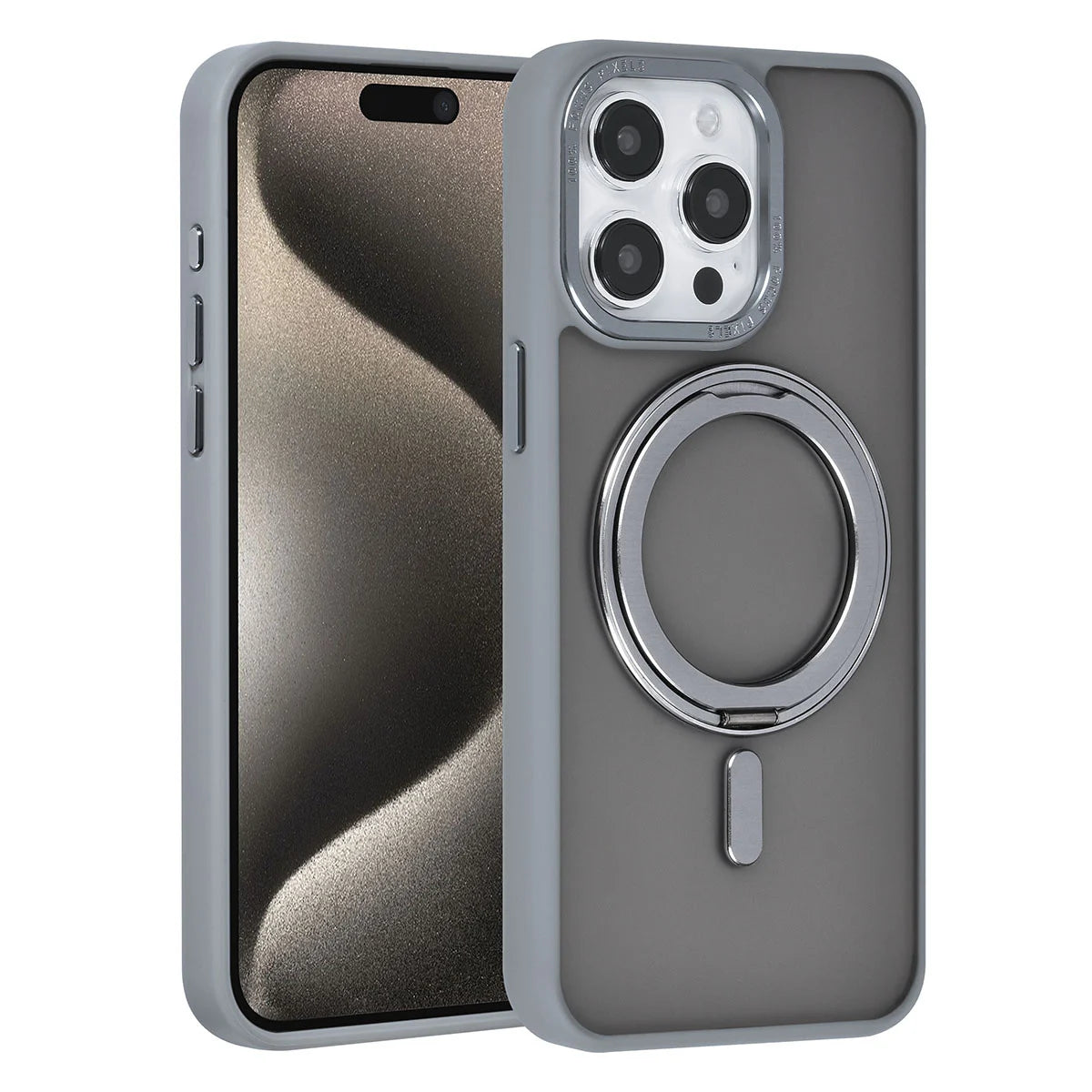 Tuniq iPhone 15 Pro Max - Σκληρή MagSafe Θήκη με Περιστρεφόμενο Δαχτυλίδι Συγκράτησης - Γκρι