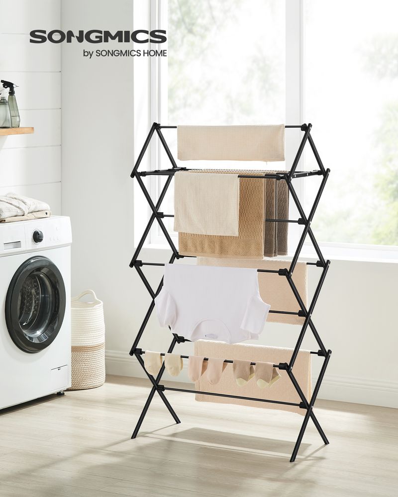 Songmics Πτυσσόμενη Μεταλλική Απλώστρα Ρούχων - 37 x 75 x 135.1 cm - Black - LLR770B01
