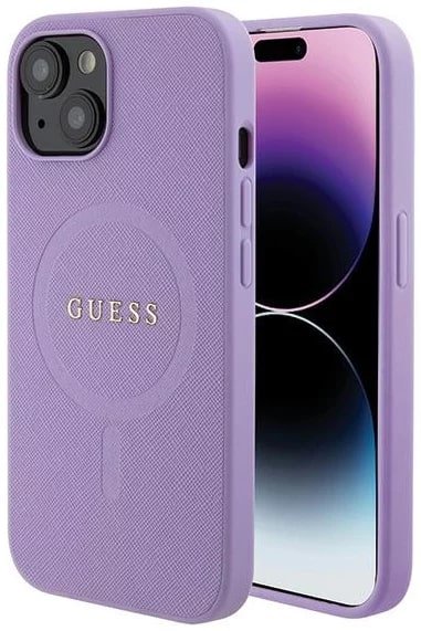 Guess iPhone 15 Plus Saffiano MagSafe Σκληρή Θήκη με Πλαίσιο Σιλικόνης και MagSafe - Purple - GUHMP15MPSAHMCU