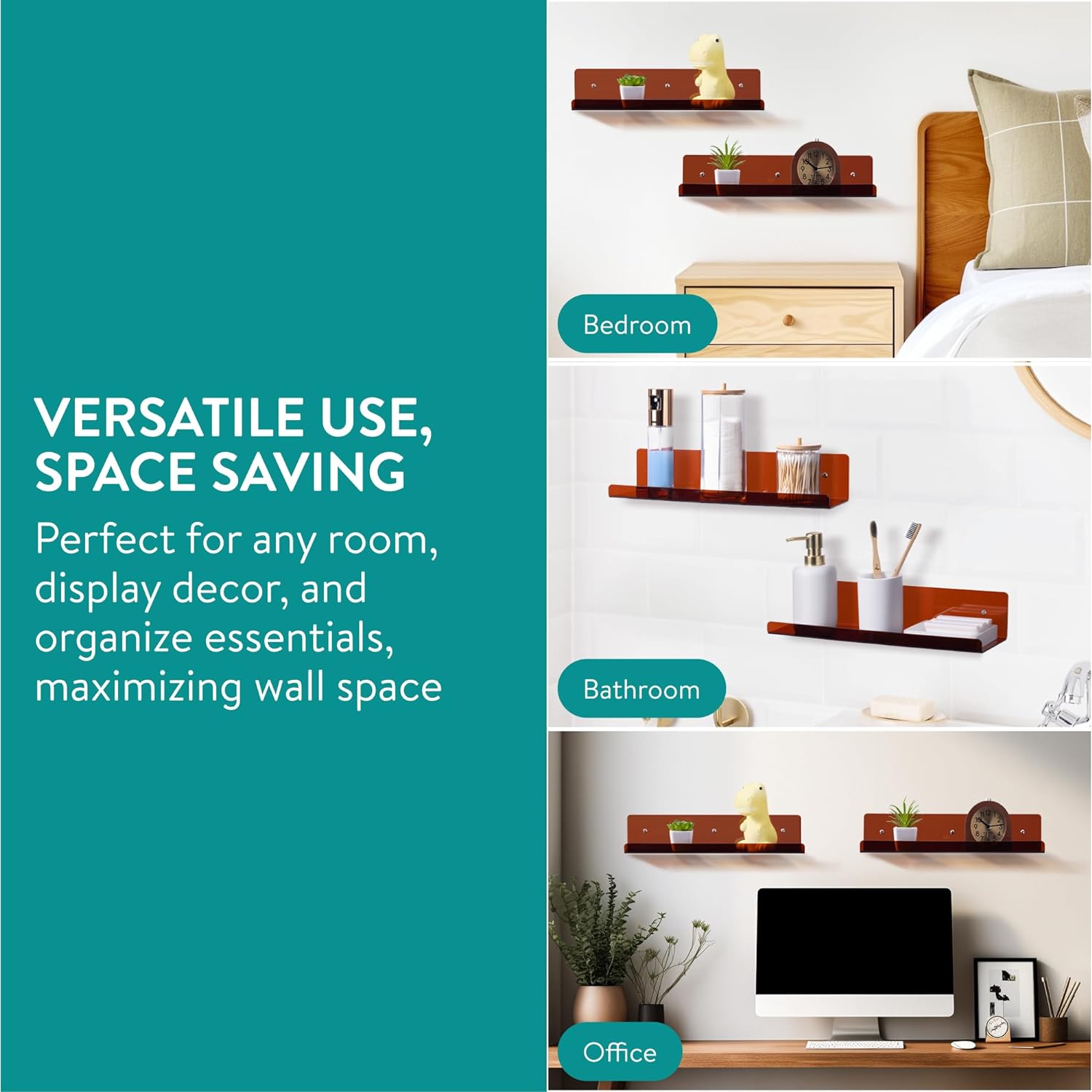 Navaris Σετ με 3 Ακρυλικά Ράφια - 38 x 10 cm - Brown - 61698.02