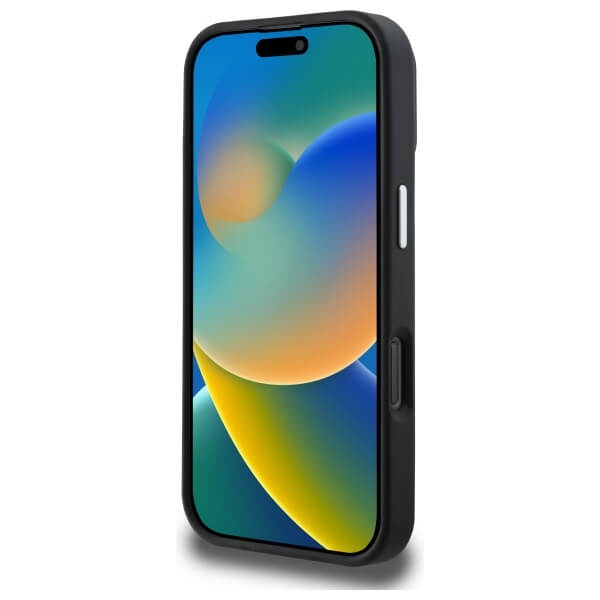 Guess iPhone 16 Pro Max - Grained Triangle MagSafe - Σκληρή Θήκη με Επένδυση Συνθετικού Δέρματος και Πλαίσιο Σιλικόνης - Black - GUHMP16XPGTSPSK