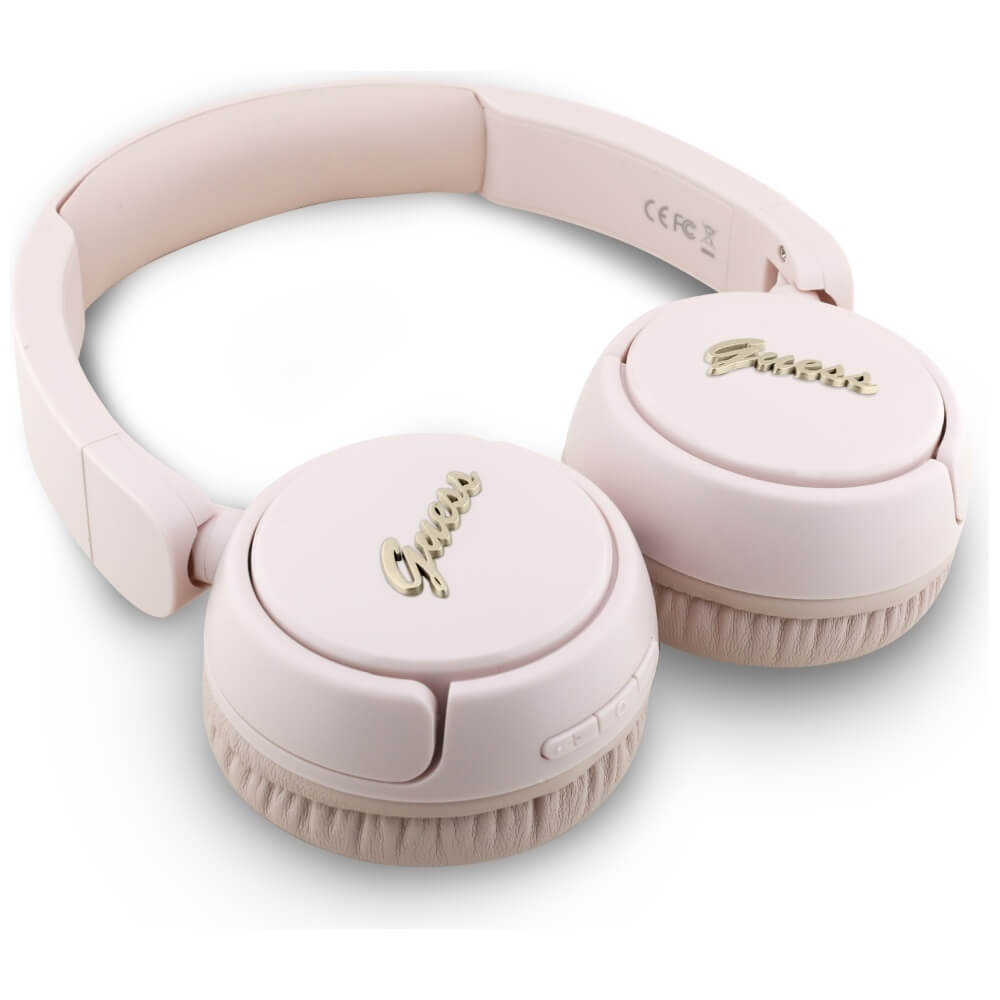 Guess Over-Ear Metal Logo Script - Ασύρματα Bluetooth Ακουστικά - Pink