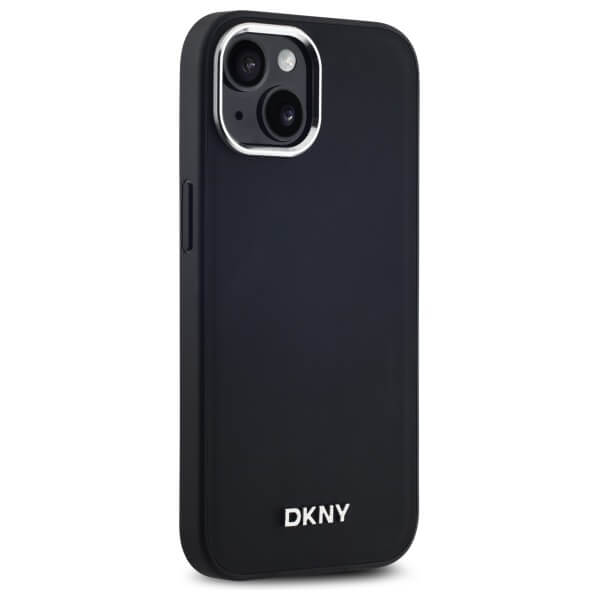DKNY iPhone 15 Plus - Plain Logo MagSafe Σκληρή Θήκη με Επένδυση Συνθετικού Δέρματος - Black