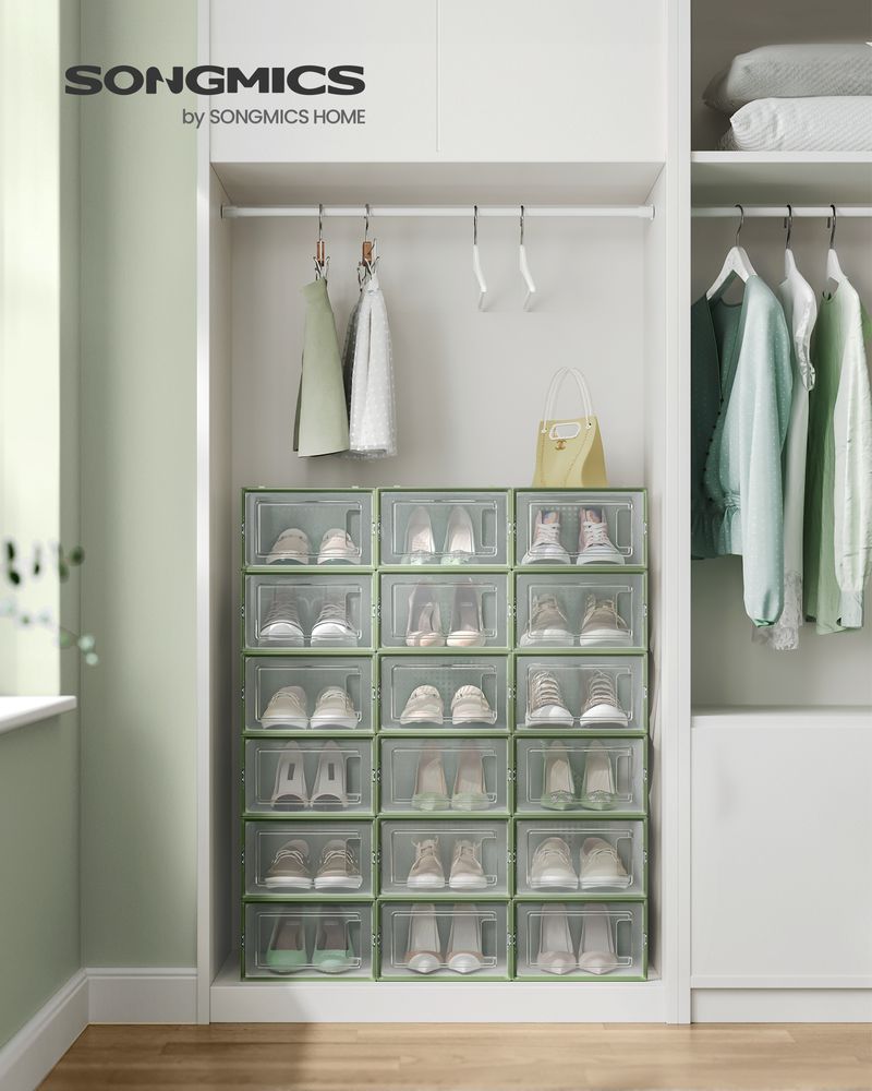 Songmics Σετ με 18 Κουτιά Αποθήκευσης Υποδημάτων - Laurel Green / Διάφανα - LSP18SG30