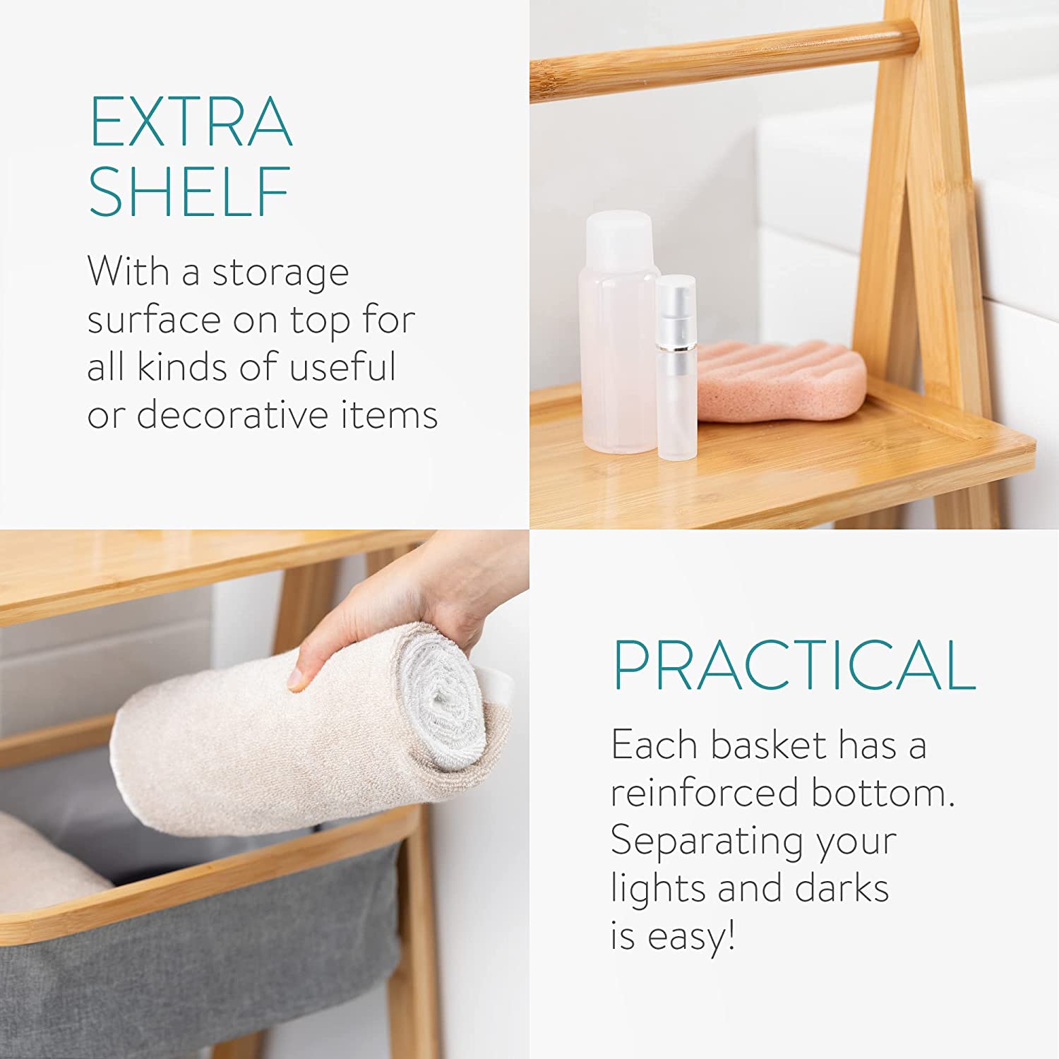 Navaris Ράφι Μπάνιου 3 Επιπέδων από Μπαμπού - Light Brown / Grey - 54154.01