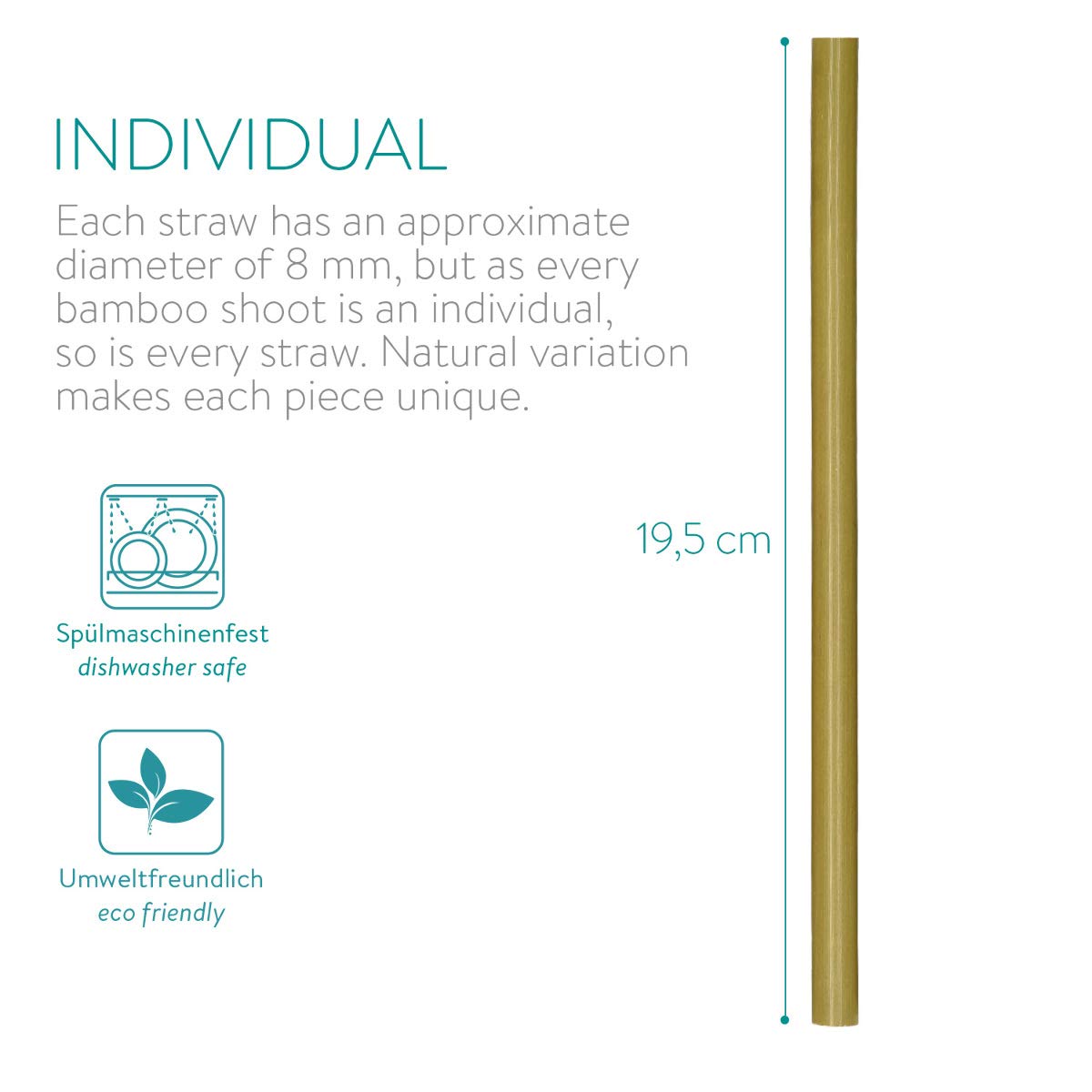 Navaris Reusable Drinking Straws Σετ με 14 Καλαμάκια από Μπαμπού με Βούρτσα Καθαρισμού και Θήκη από Λινό - 47601.14.195