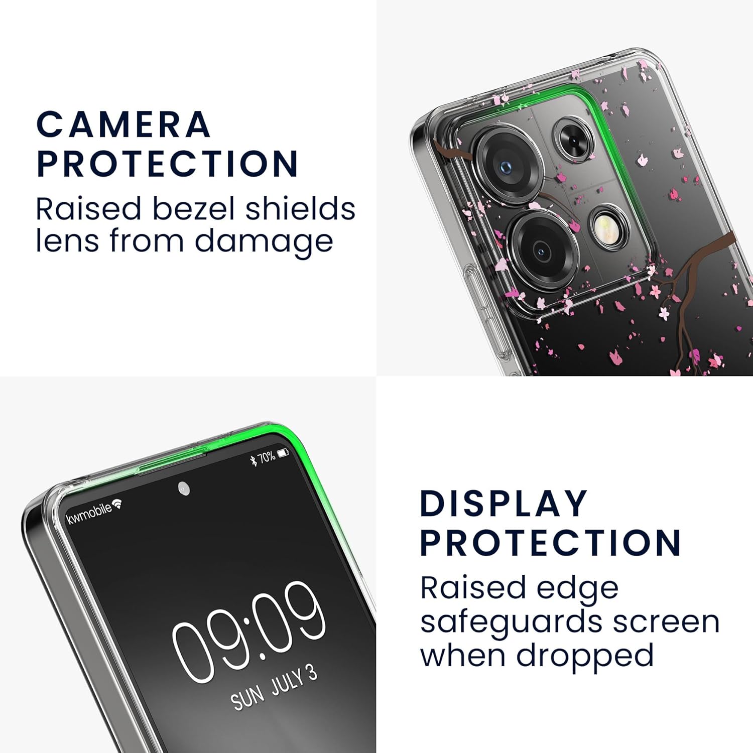 KW Xiaomi Redmi Note 13 Pro 5G / Poco X6 5G Θήκη Σιλικόνης TPU με Αντιχαρακτικό Γυαλί - Design Cherry Blossoms Petals - Pink / Dark Brown / Διάφανη