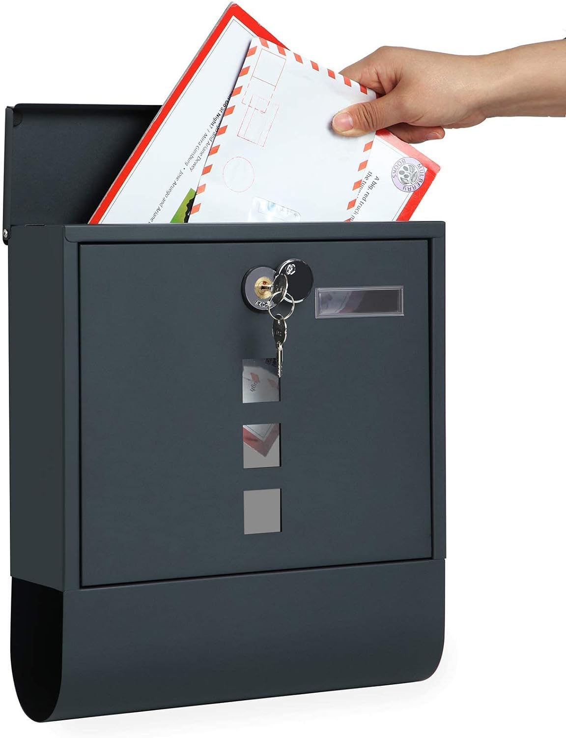 Songmics Επιτοίχιο Μεταλλικό Γραμματοκιβώτιο με Κλειδαριά - Anthracite Grey - GMB20AG