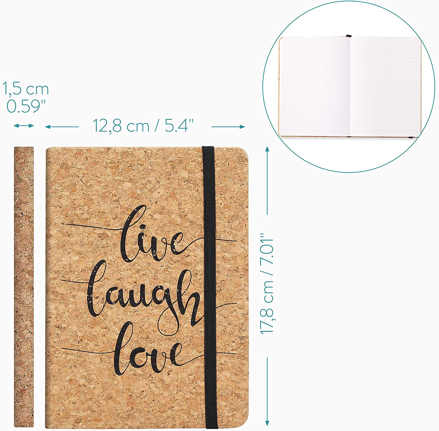 Navaris Notebook with Cork Cover Σημειωματάριο από Φελλό Design Live / Laugh / Love - 48477.05
