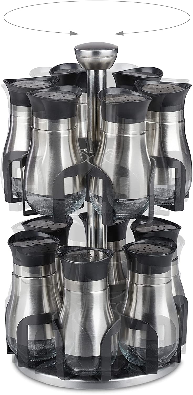 Relaxdays Καρουζέλ Μπαχαρικών με 12 Δοχεία - Black / Silver - 4052025367152