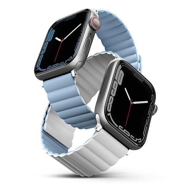 Uniq Λουράκι Apple Watch 2 / 3 / 4 / 5 / 6 / 7 / 8 / 9 / SE / ULTRA 1 / ULTRA 2 - 42 / 44 / 45 / 49 mm Revix Μαγνητικό Σιλικόνης Διπλής Όψης - Blue / White Blue