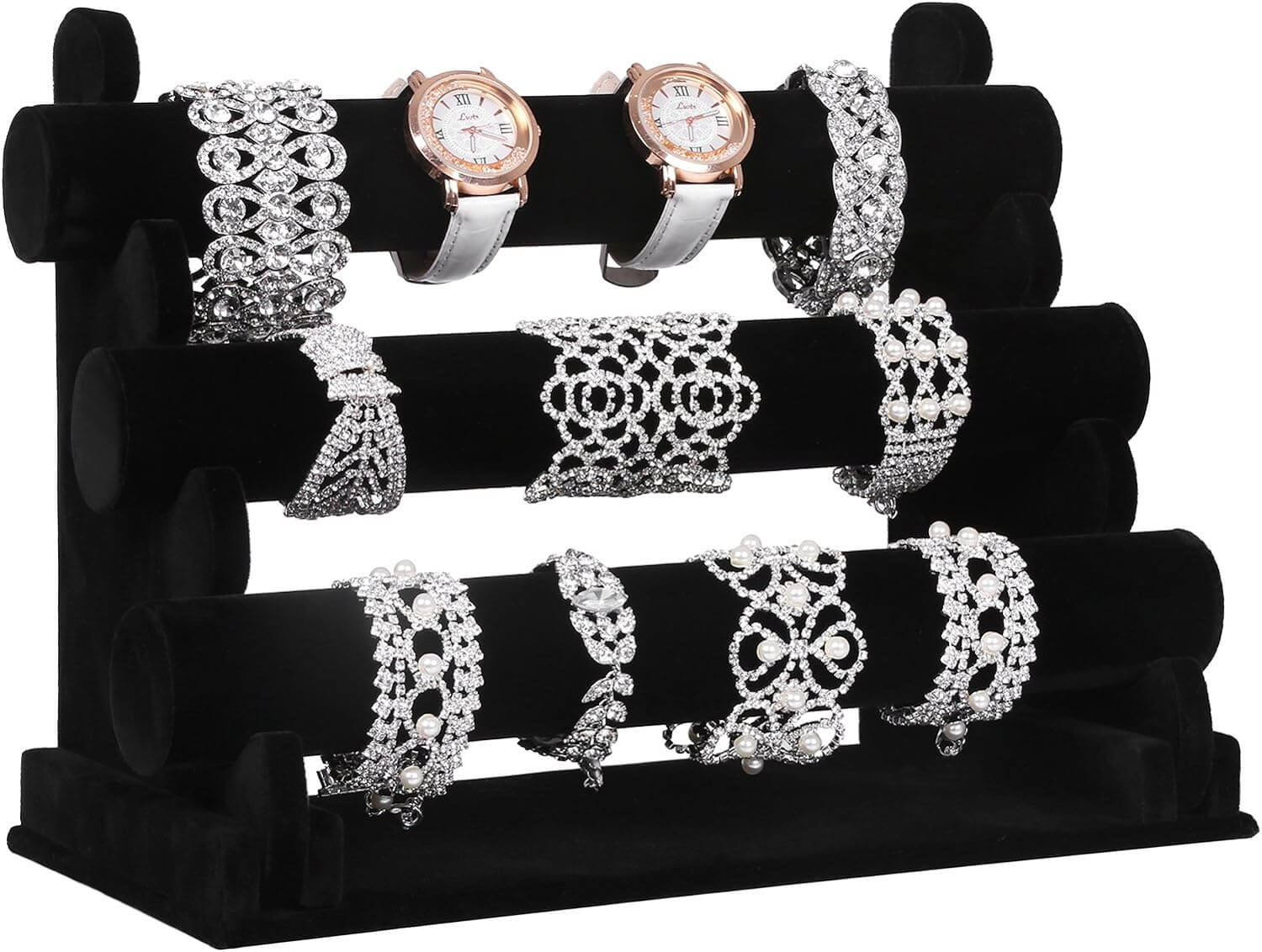 Songmics Βελούδινη Βάση με 3 Μπάρες για Βραχιόλια και Ρολόγια - Black - JDS008