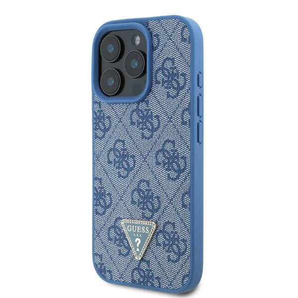Guess iPhone 16 Pro - Leather 4G Triangle Strass - Θήκη με Επένδυση Συνθετικού Δέρματος - Blue - GUHCP16LP4TDPB