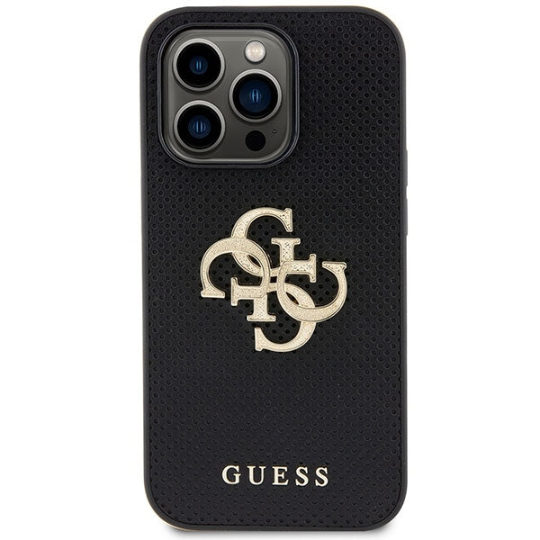 Guess iPhone 15 Pro Max Leather Perforated 4G Glitter Θήκη με Επένδυση Συνθετικού Δέρματος - Black - GUHCP15XPSP4LGK