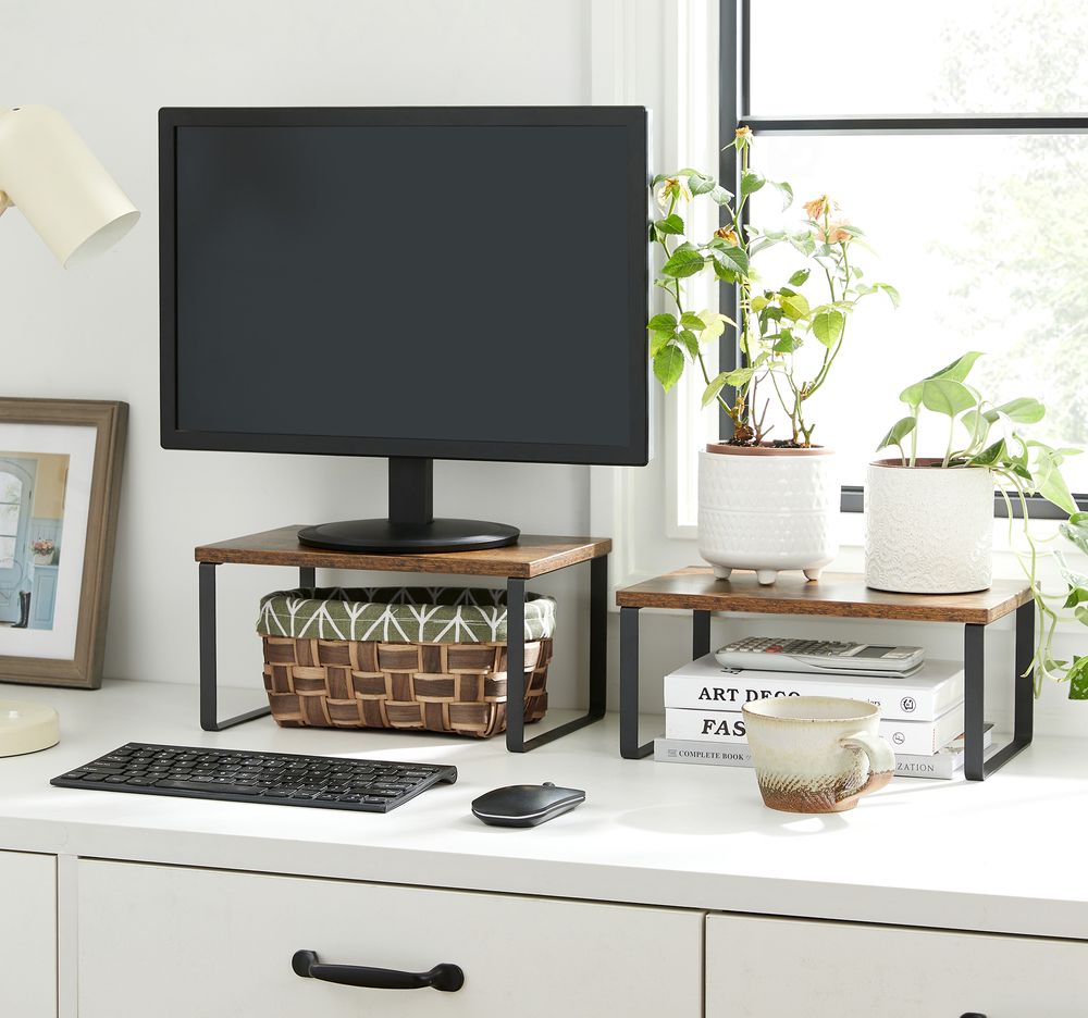 Songmics Σετ με 2 Ξύλινα Ράφια για τον Πάγκο - Ink Black / Vintage Brown - KCS020X01