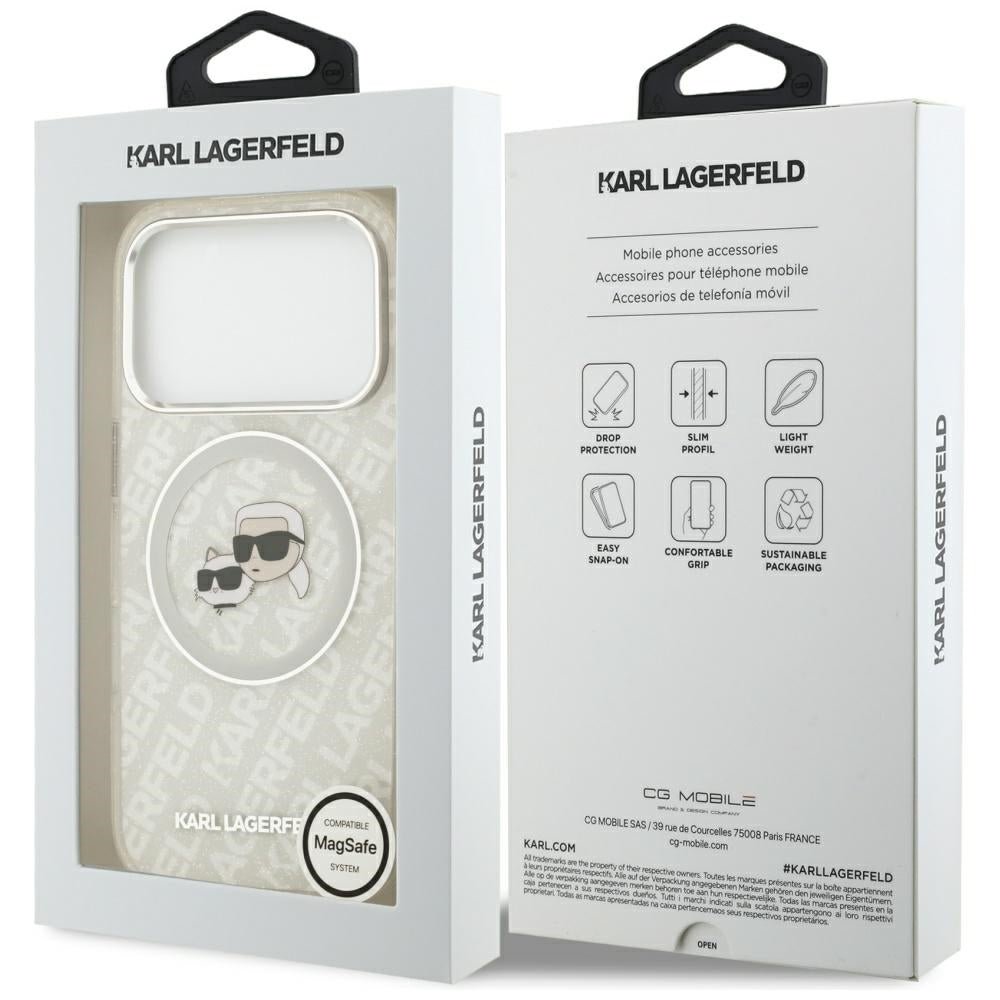 Karl Lagerfeld iPhone 17 Pro - IML Glitter Karl and Choupette Heads Logo MagSafe - Σκληρή Θήκη με Πλαίσιο Σιλικόνης - Grey - KLHMP17LHMKBKCHOG