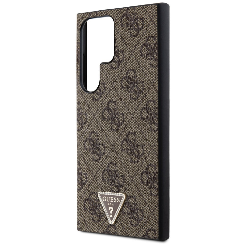 Guess Samsung Galaxy S24 Ultra - 4G Triangle Strass Logo Θήκη με Επένδυση Συνθετικού Δέρματος - Brown - GUHCS24LPGS4TDW