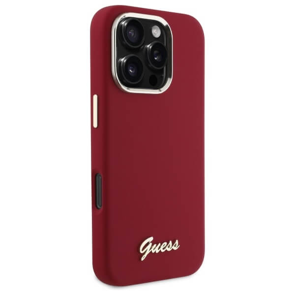 Guess iPhone 16 Pro - Silicone Script Metal Logo and Frame - Σκληρή Θήκη με Πλαίσιο Σιλικόνης - Magenta - GUHCP16LSMBSLM
