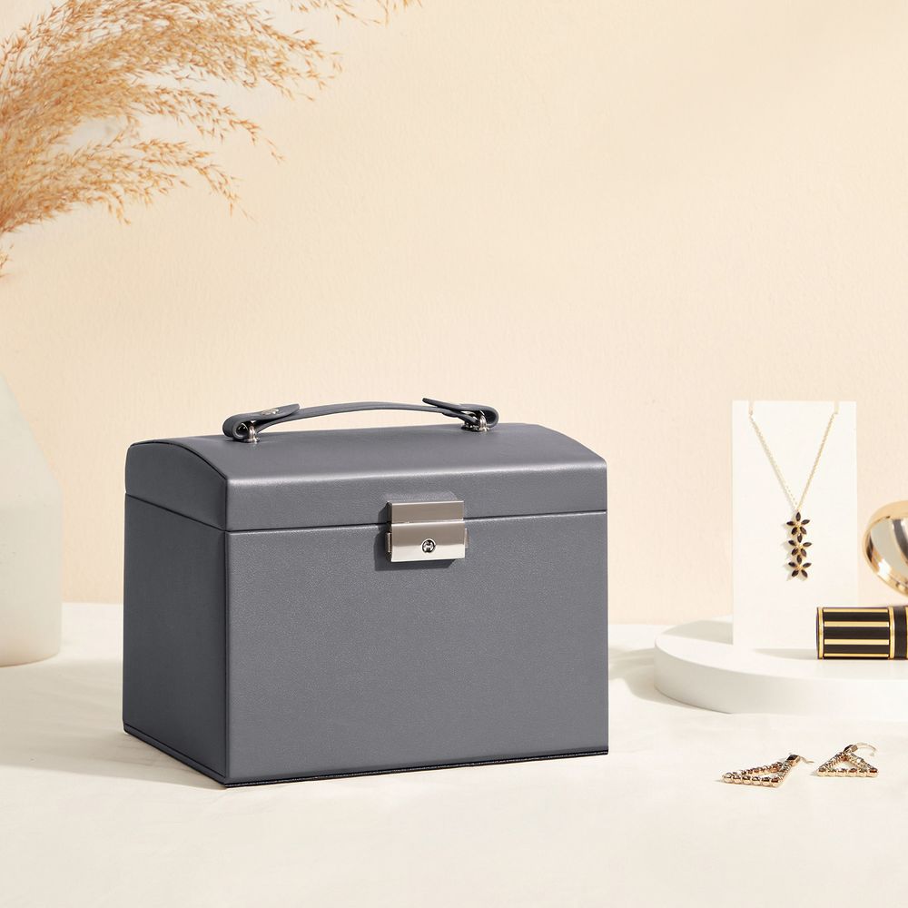 Songmics Φορητό Κουτί Αποθήκευσης Κοσμημάτων με Καθρέπτη και Κλειδαριά - Grey - JBC154G01