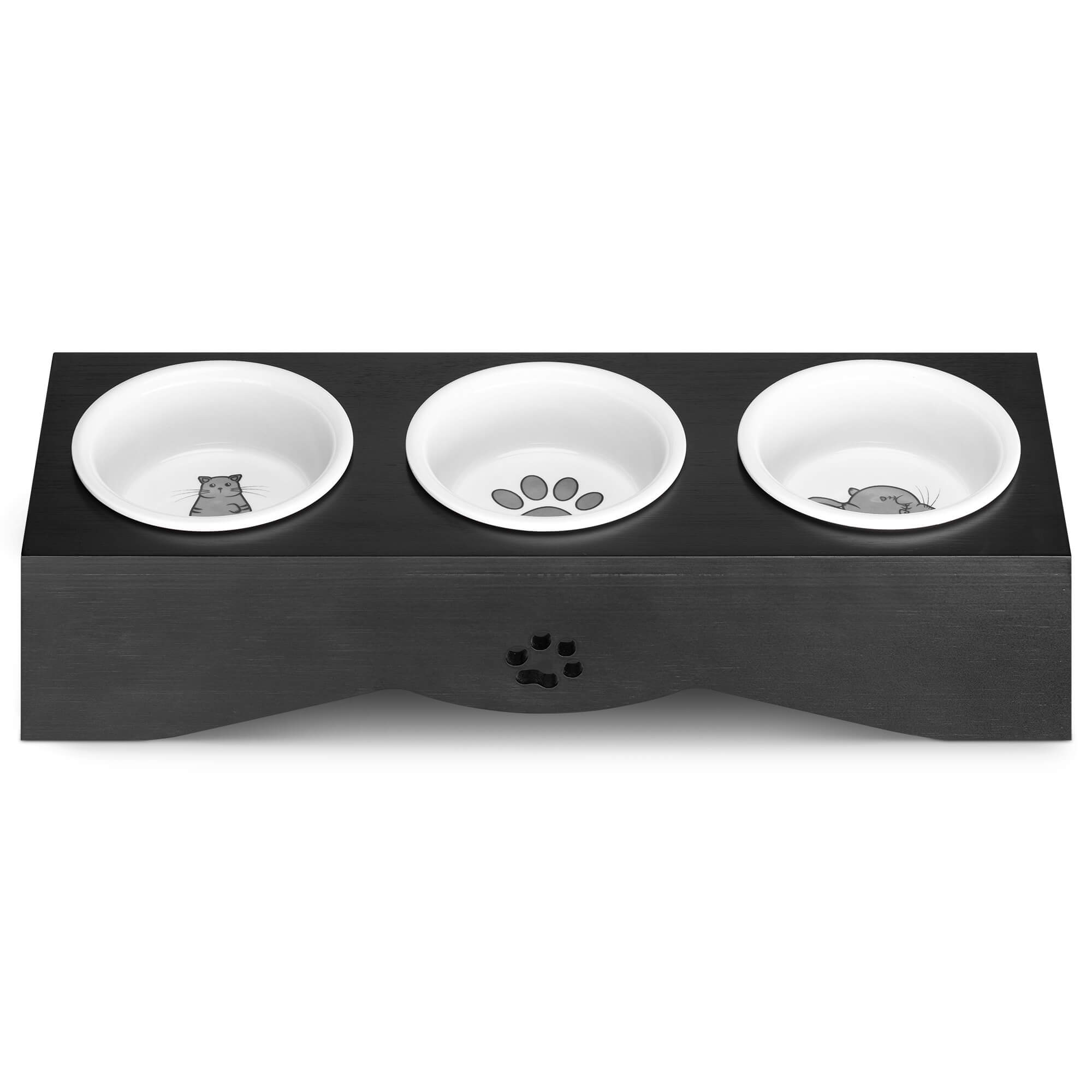 Navaris Raised Pet Bowls Stand - Ανυψωμένα Μπολ Φαγητού με Ξύλινη Βάση για Κατοικίδια 130ml - Black - 50174.47
