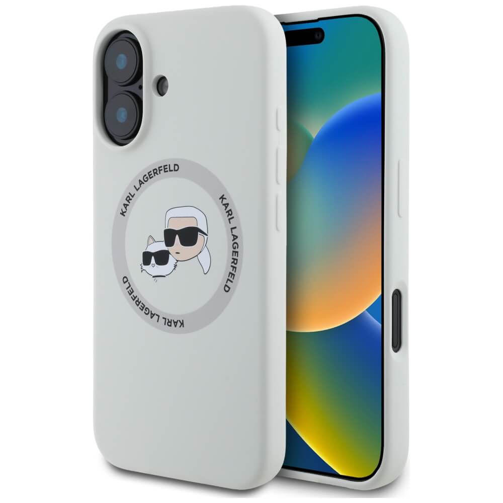 Karl Lagerfeld iPhone 16 - Silicone Double Heads and Circle - Σκληρή Θήκη Σιλικόνης με MagSafe - Beige - KLHMP16SSKCHTCE