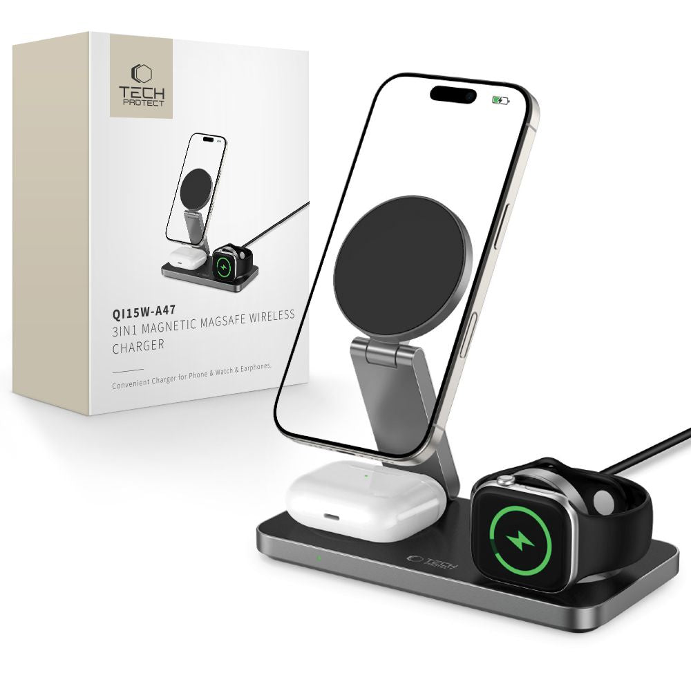 Tech-Protect QI15W-A47 3in1 Ασύρματος Μαγνητικός Φορτιστής MagSafe - Black