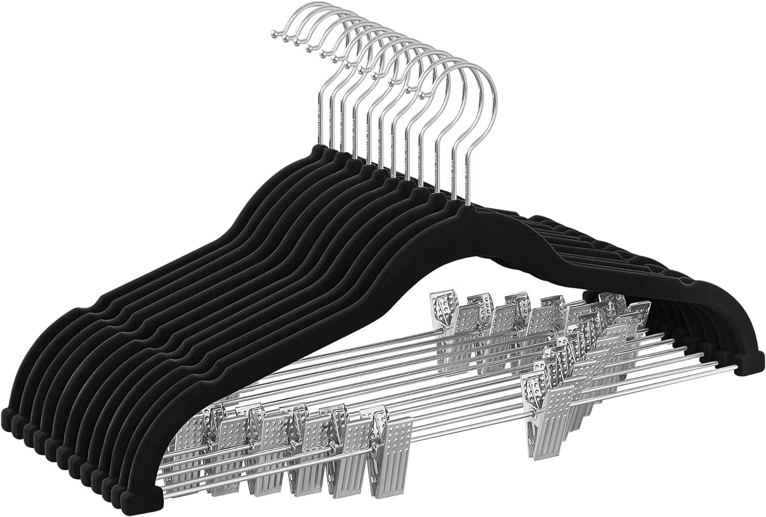 Songmics Σετ με 12 Βελούδινες Κρεμάστρες Ρούχων με Κλιπ - Black - CRF12B