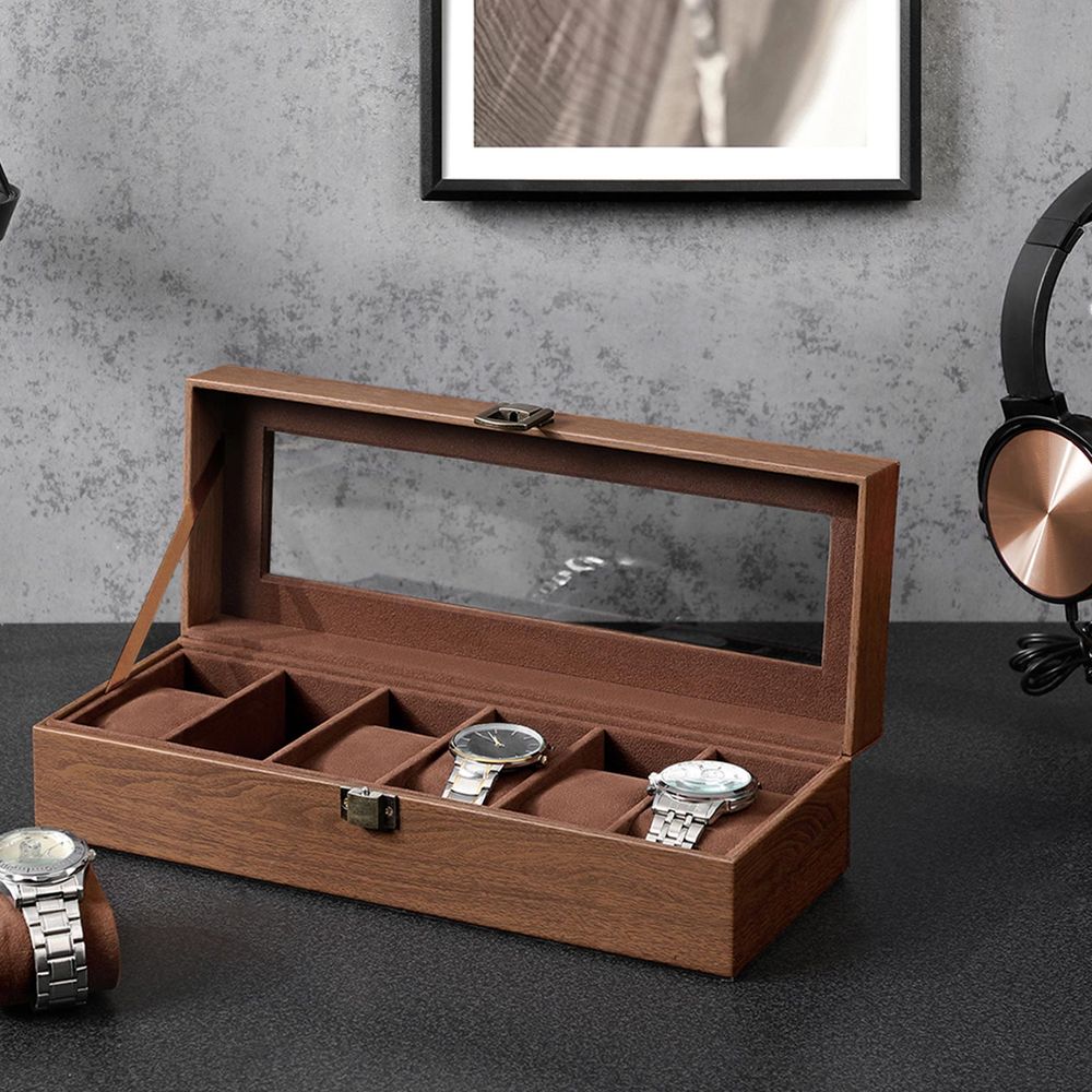 Songmics Θήκη Αποθήκευσης για 6 Ρολόγια - Brown - JWB006K01