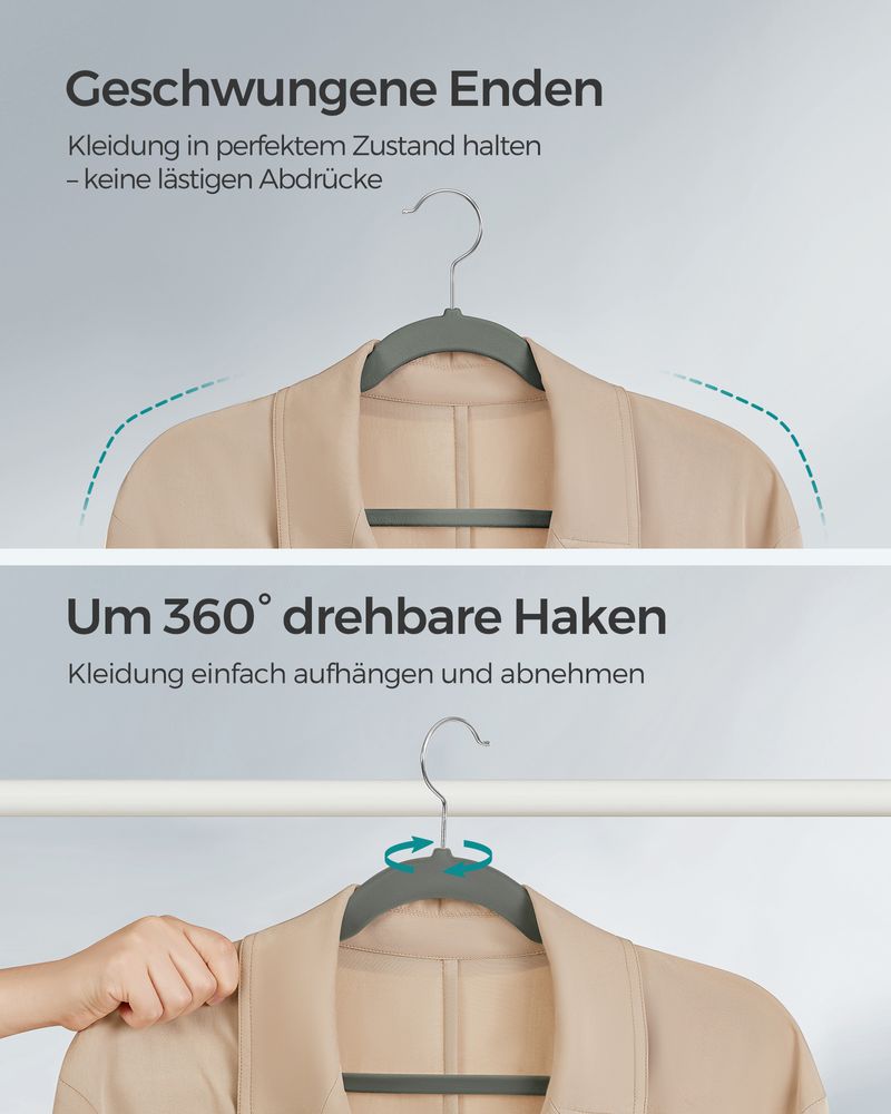 Songmics Σετ με 50 Βελούδινες Κρεμάστρες Ρούχων - Grey - CRF029G05