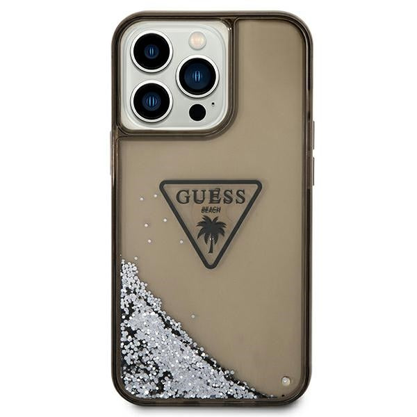 Guess iPhone 14 Pro Max Palm Liquid Glitter Σκληρή Θήκη με Πλαίσιο Σιλικόνης - Black - GUHCP14XLFCTPK