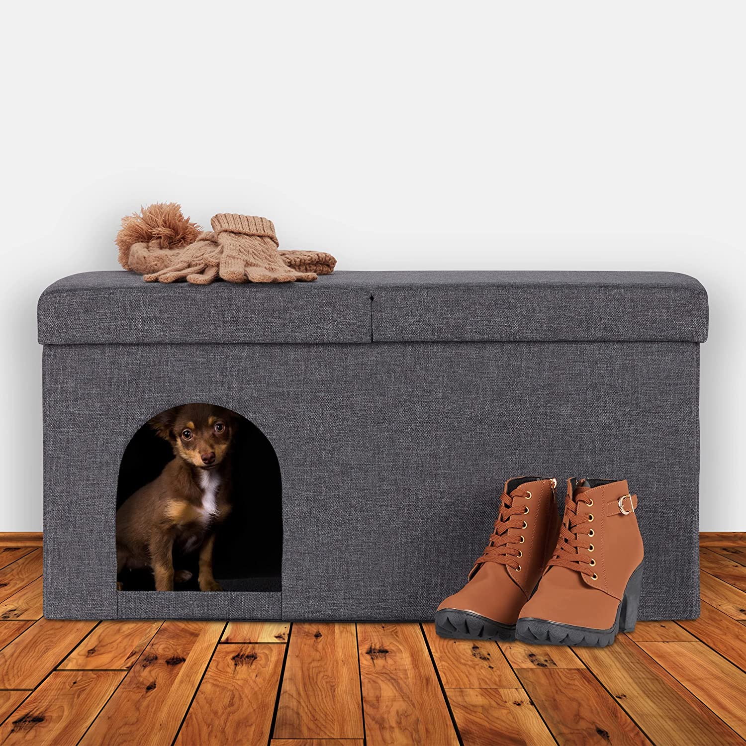 Relaxdays Πάγκος / Σπηλιά για Γάτες και Μικρά Σκυλιά - 38,5 x 74,5 x 37 cm - Grey - 4052025385163