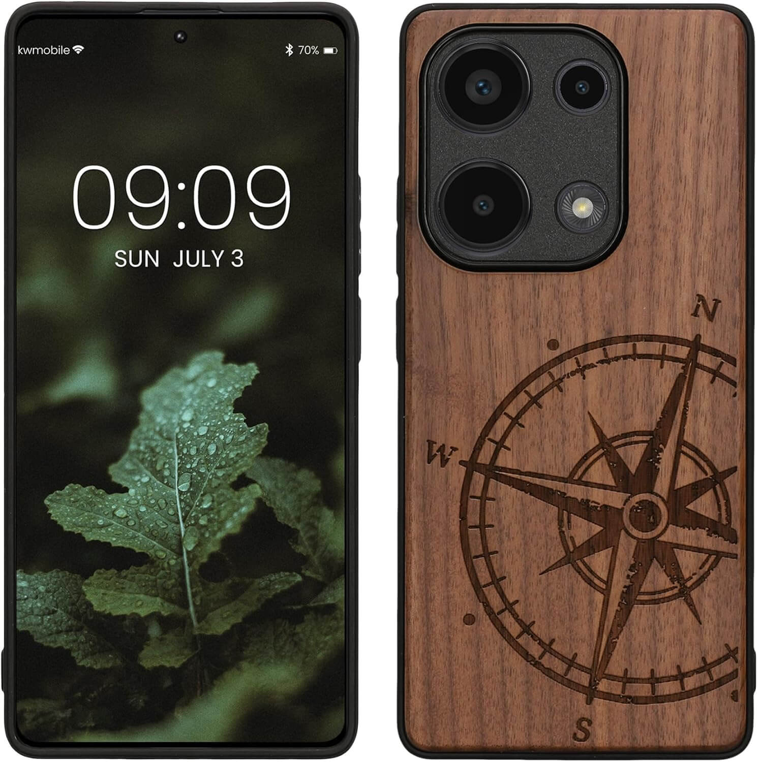 KW Xiaomi Redmi Note 13 Pro 4G Θήκη από Φυσικό Ξύλο - Design Compass Vintage - Dark Brown