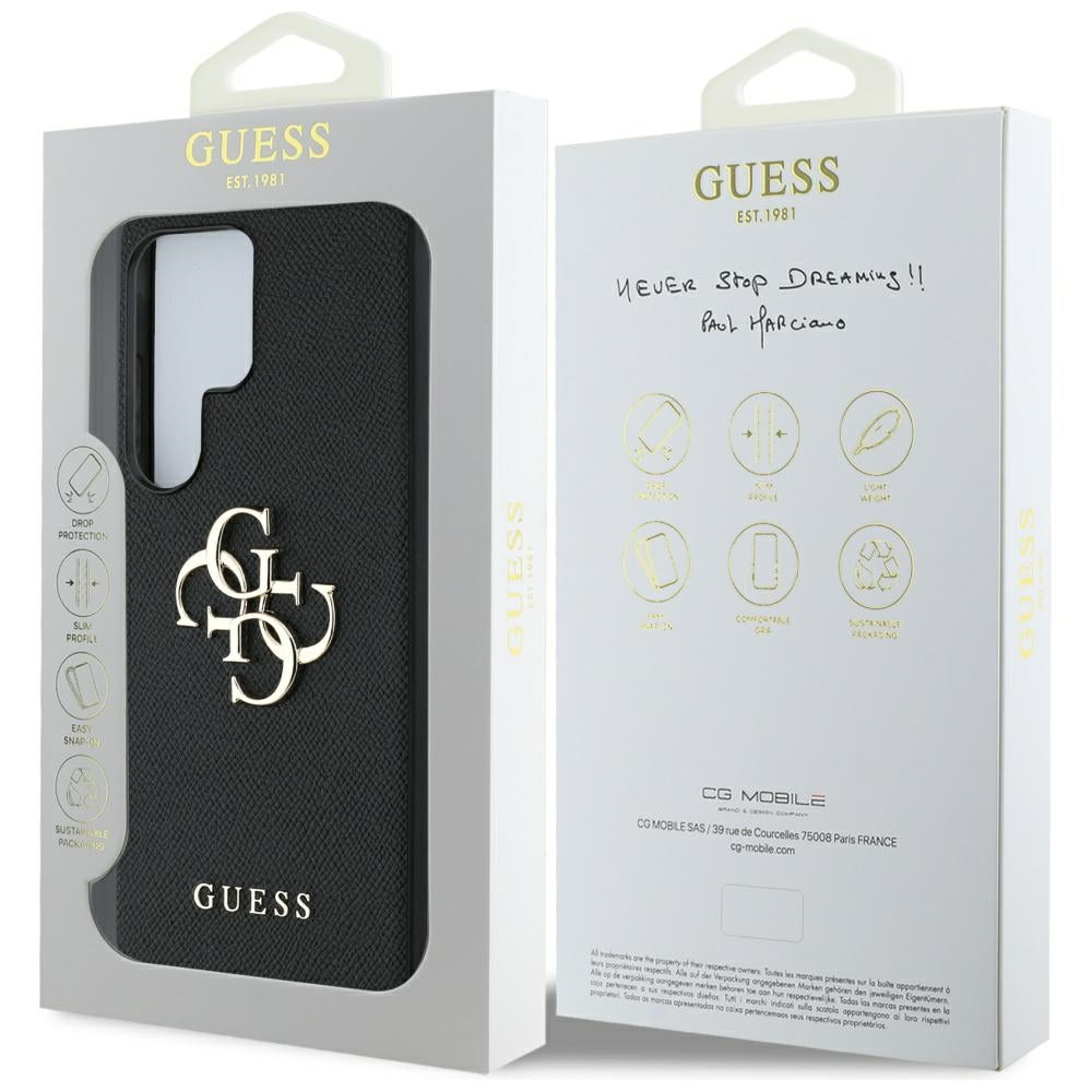 Guess Samsung Galaxy S25 Ultra - Grained Big 4G Logo Small Classic Logo - Σκληρή Θήκη με Επένδυση από Οικολογικό Δέρμα - Black - GUHCS25LPGT4MBK