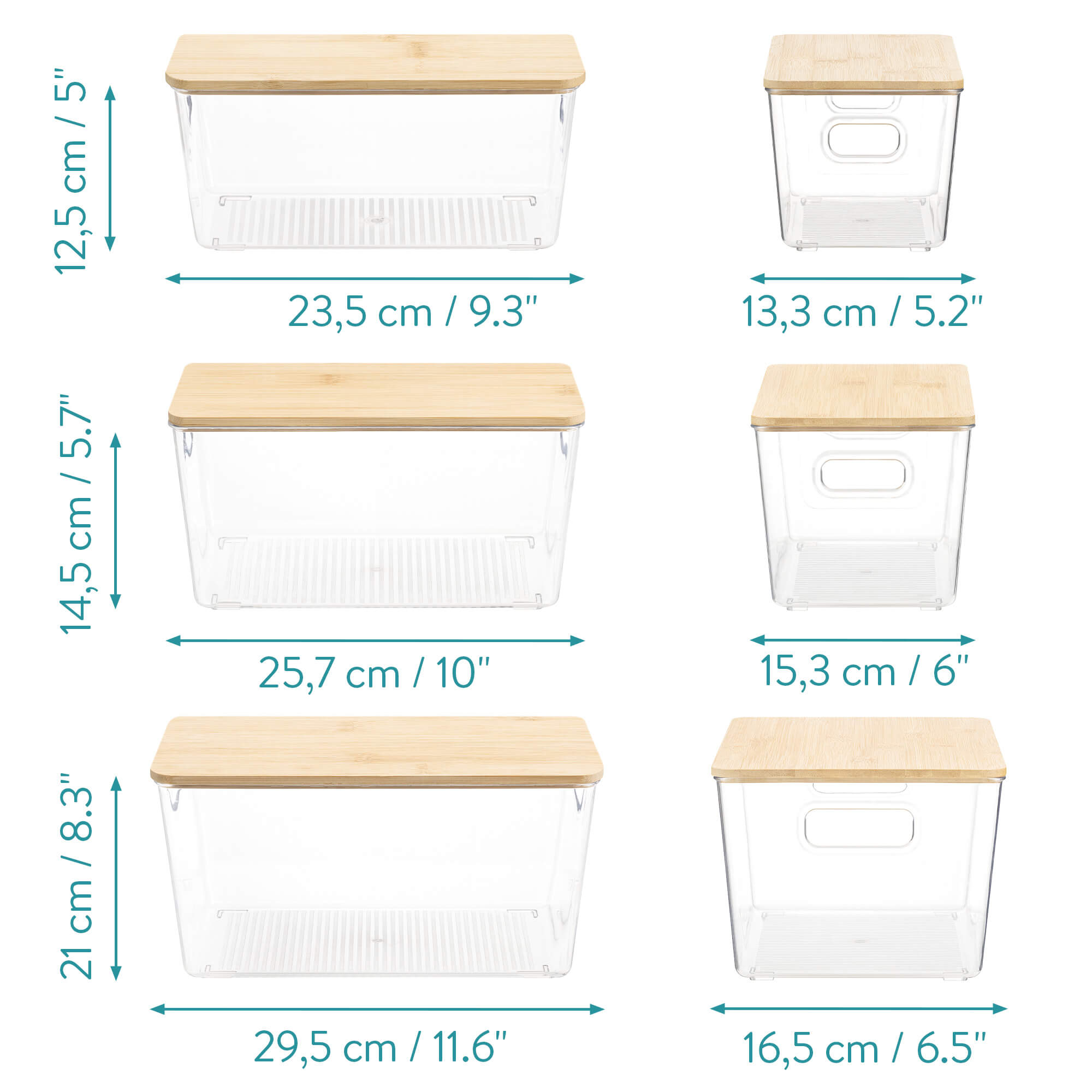 Navaris Σετ με 3 Πλαστικά Δοχεία Αποθήκευσης με Καπάκι από Μπαμπού - Διάφανα / Light Brown - 57032.01