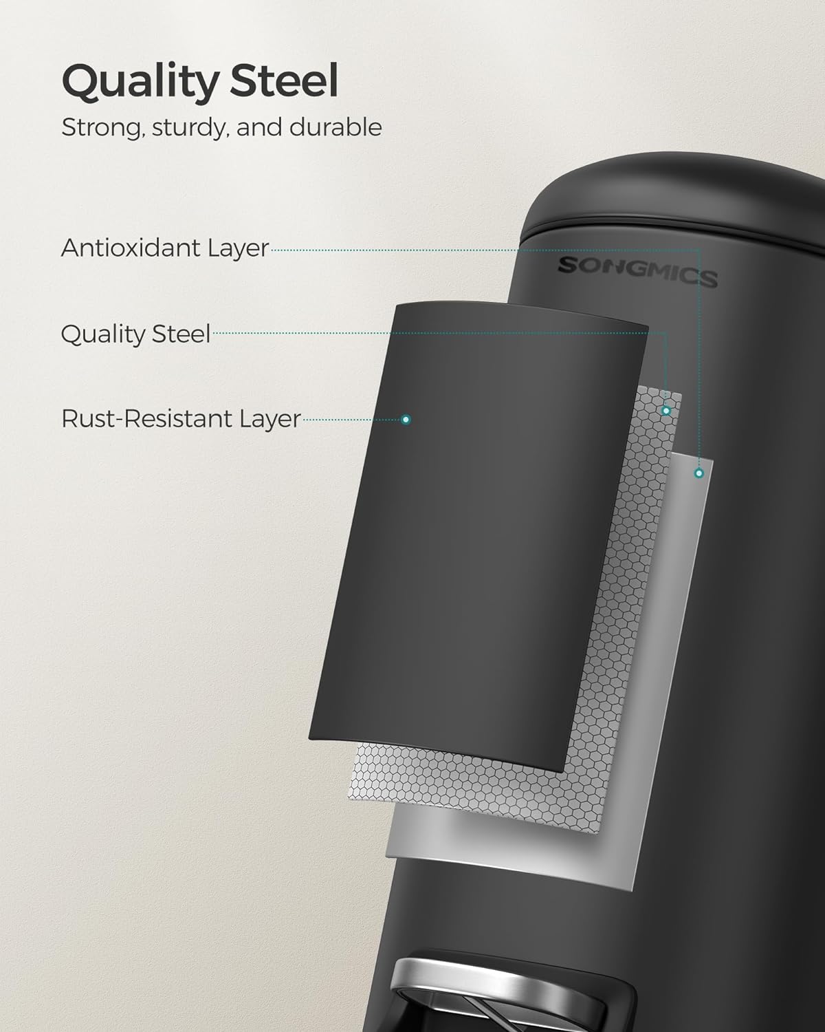 Songmics Κάδος Απορριμμάτων για το Μπάνιο - 10L - Ink Black - LTB010B02