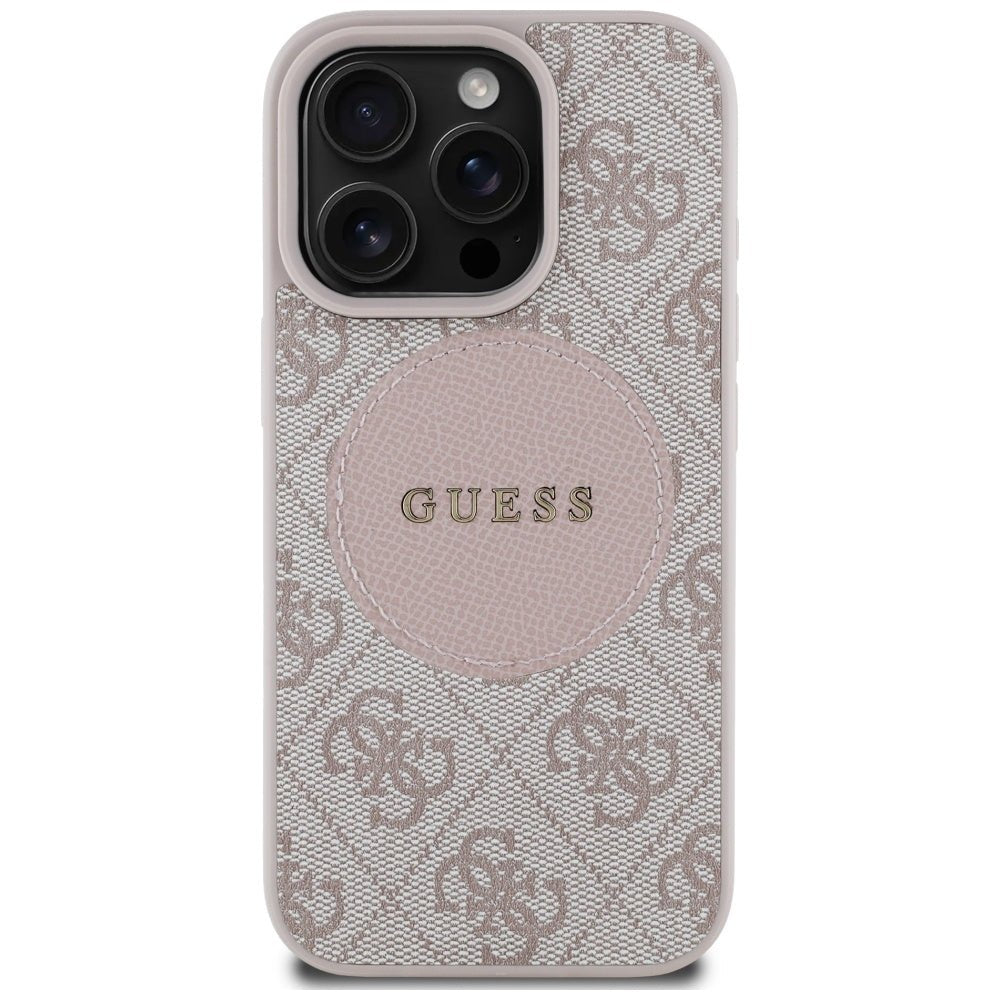 Guess iPhone 16 Pro - 4G Circle Classic Logo - MagSafe Θήκη με Επένδυση Συνθετικού Δέρματος - Pink - GUHMP16LP4PGRSGP